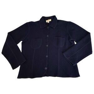 VTG Casual Corner Annex Cardigan Sweater Jacket XL‎ Navy Wool Button Up Collared